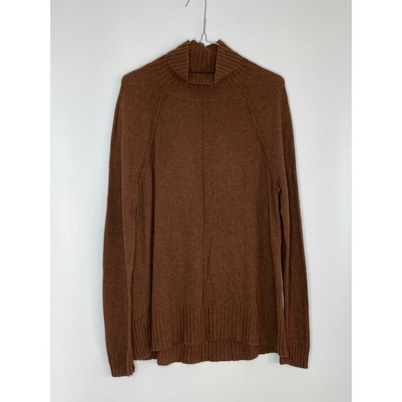White + Warren 100% Cashmere Mock Neck Knit Ribbed Brown Sweater Long Sleeve L - Picture 1 of 9